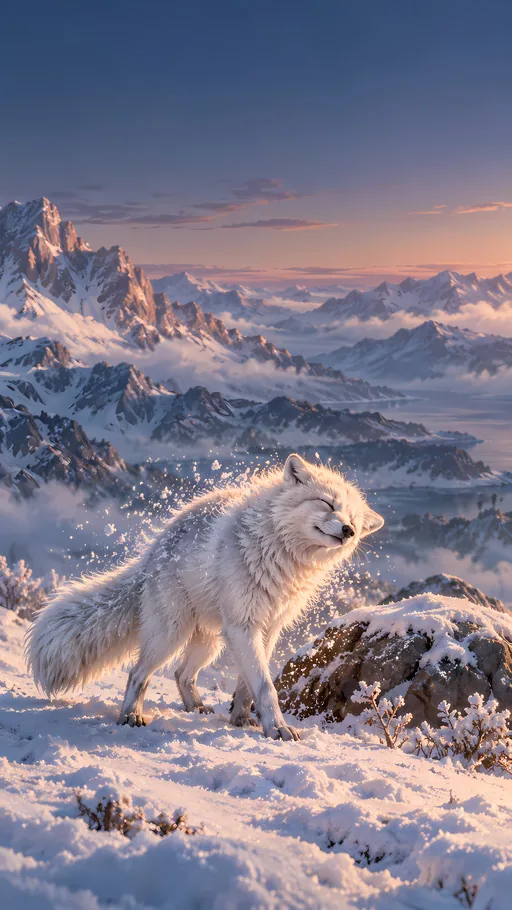 Arctic Fox Shaking Off Snow — Anime wallpaper