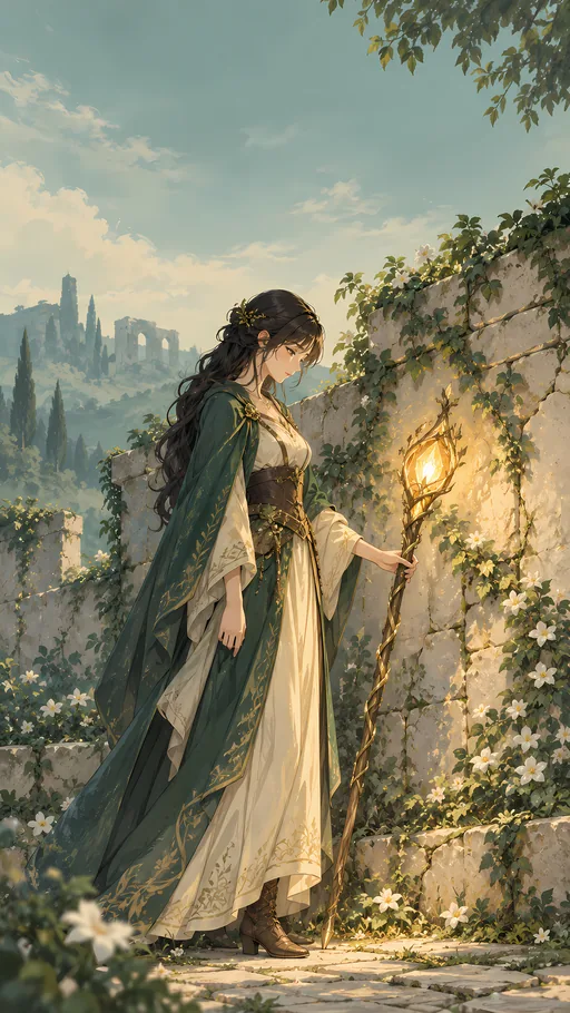 Mage by the Cracked Garden Wall — Anime wallpaper