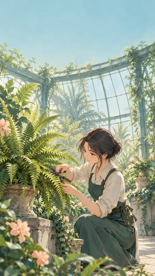Pruning Ferns Under Glass — Anime wallpaper