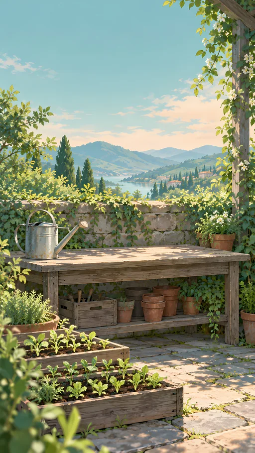 Potting Bench and Seedlings — Anime wallpaper