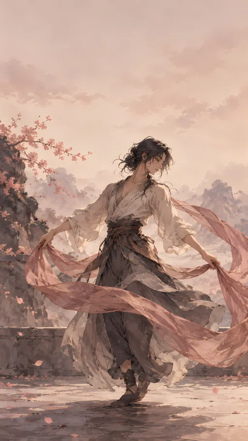 Turning with a Fabric Sash — Anime wallpaper