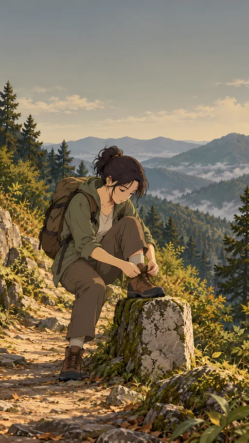 Tying a Boot at the Milestone — Anime wallpaper