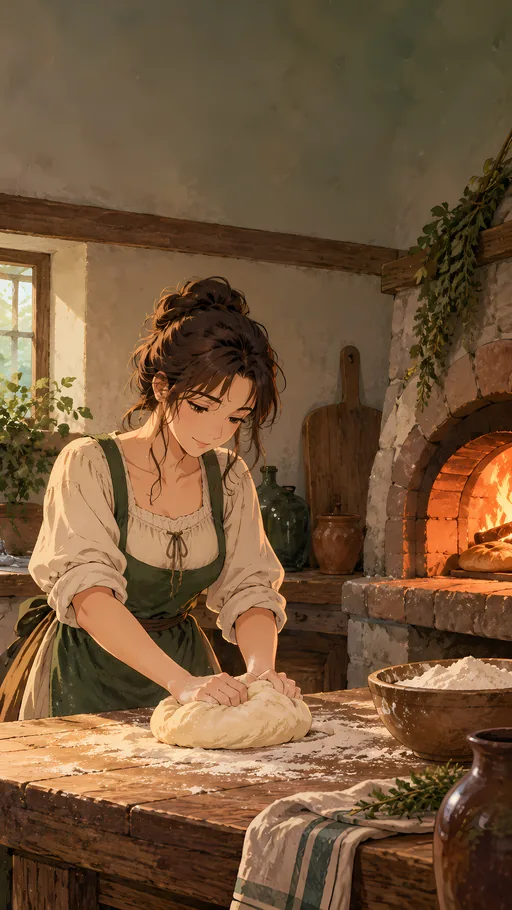 Kneading Bread by the Oven — Anime wallpaper