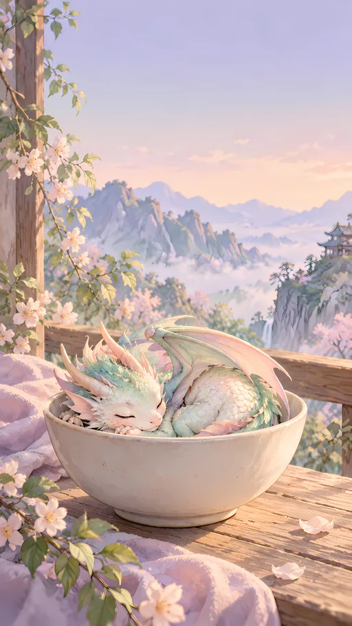 Tiny Dragon Asleep in a Bowl — Anime wallpaper
