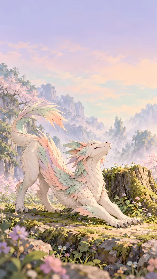 Feathered Baby Dragon Stretching — Anime wallpaper
