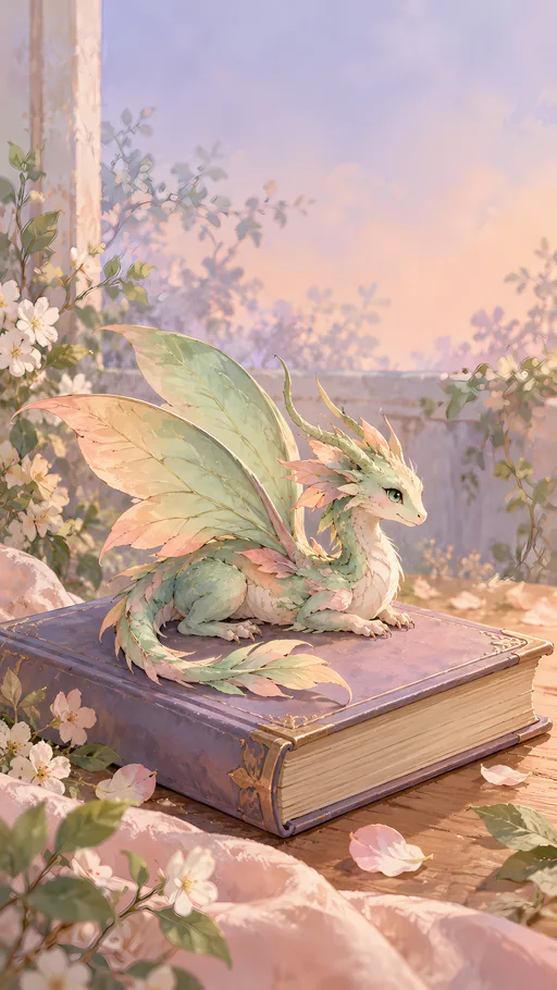Leaf-Wing Dragon on a Book — Anime wallpaper