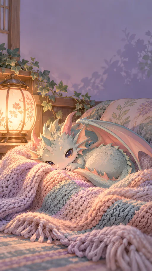 Horned Dragon in a Knitted Blanket — Anime wallpaper
