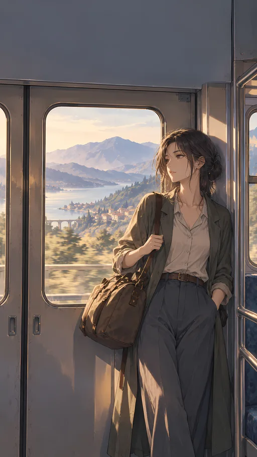 Leaning by the Train Door — Anime wallpaper