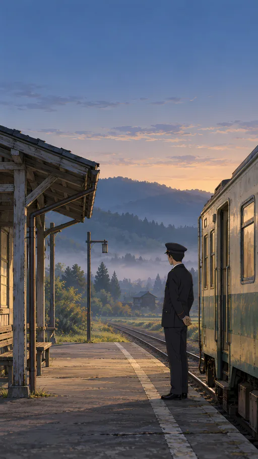 Conductor at the Dawn Platform — Anime wallpaper
