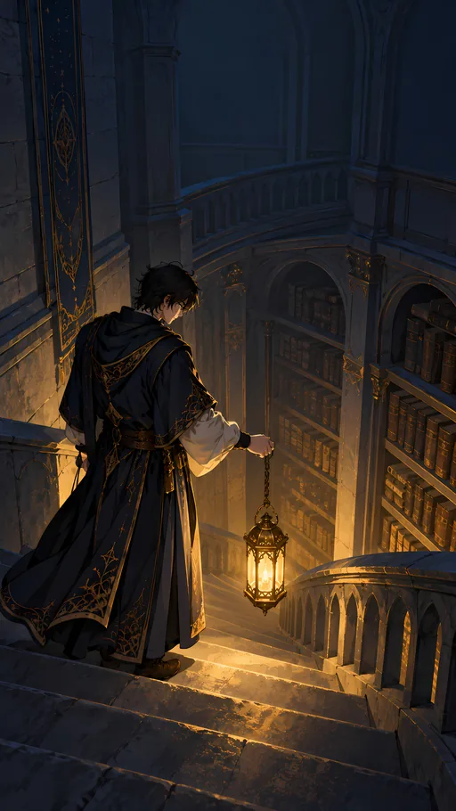 Lantern in the Archive Stairwell — Anime wallpaper