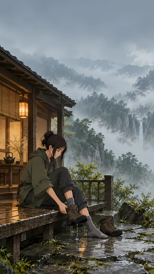 Wet Boots on the Teahouse Porch — Anime wallpaper