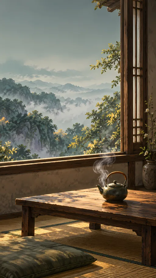 Steaming Teapot by the Window — Anime wallpaper