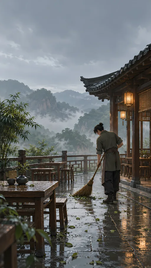 Sweeping the Teahouse Terrace — Anime wallpaper