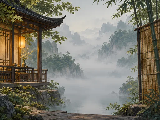 Teahouse Above the Foggy Valley — Anime wallpaper