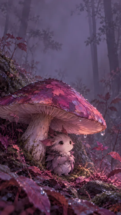 Forest Creature Under a Mushroom — Anime wallpaper