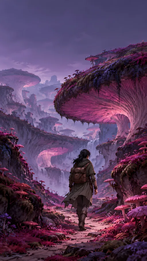 Trail Through Giant Mushrooms — Anime wallpaper