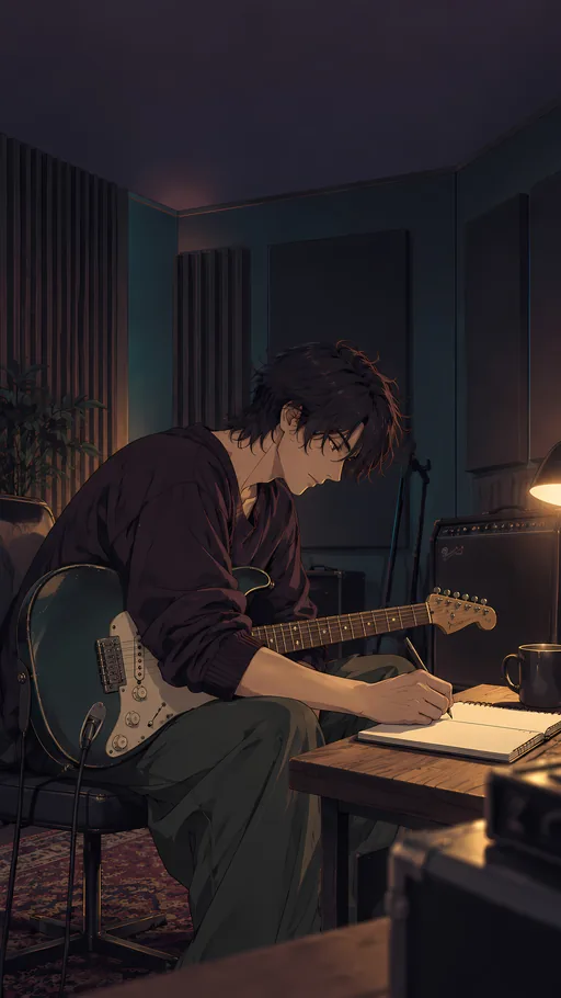 Guitarist with a Notebook — Anime wallpaper