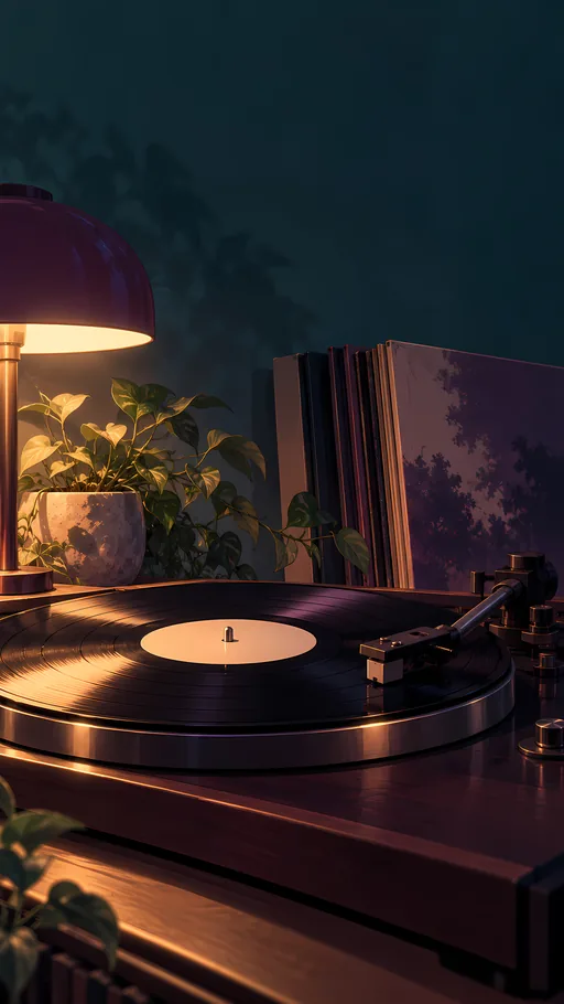 Vinyl Player Under a Soft Lamp — Anime wallpaper