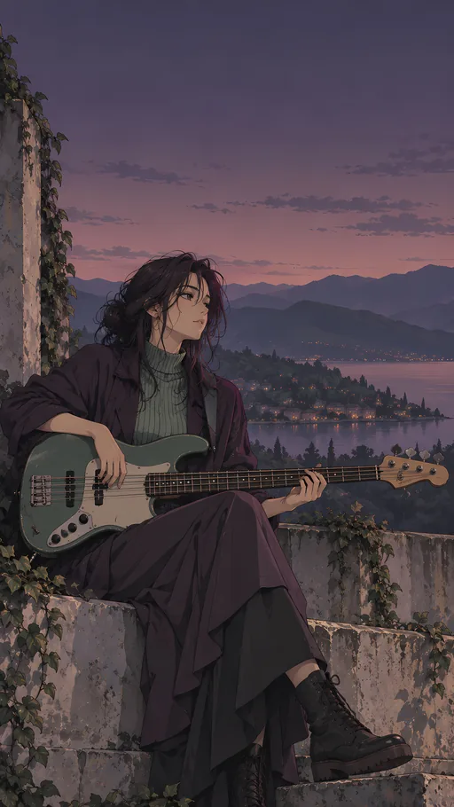 Bassist with a Low-Slung Bass — Anime wallpaper