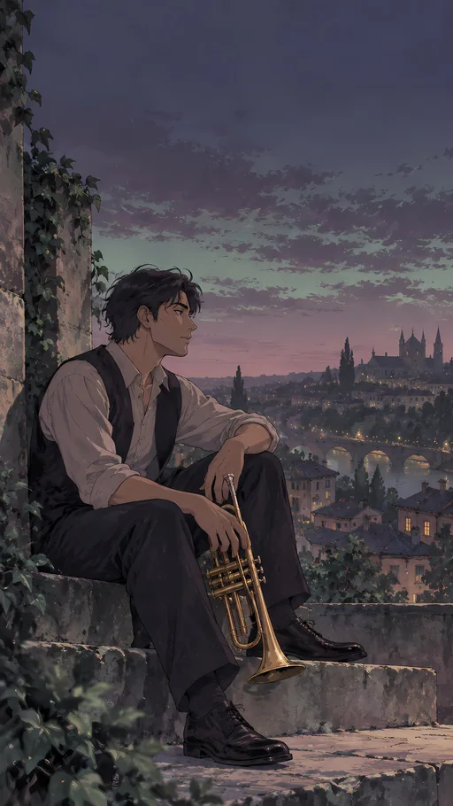 Jazz Player with a Trumpet — Anime wallpaper
