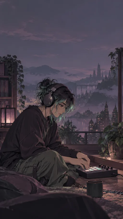 Headphones and a Sampler — Anime wallpaper