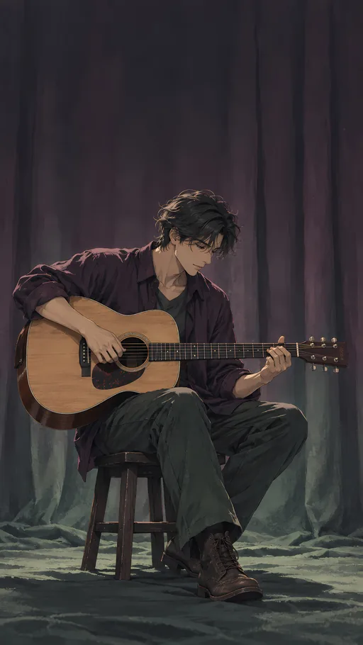Acoustic Guitarist on a Stool — Anime wallpaper