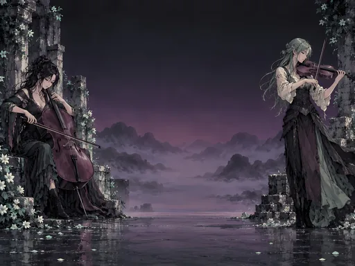 Two Musicians on a Dark Stage — Anime wallpaper