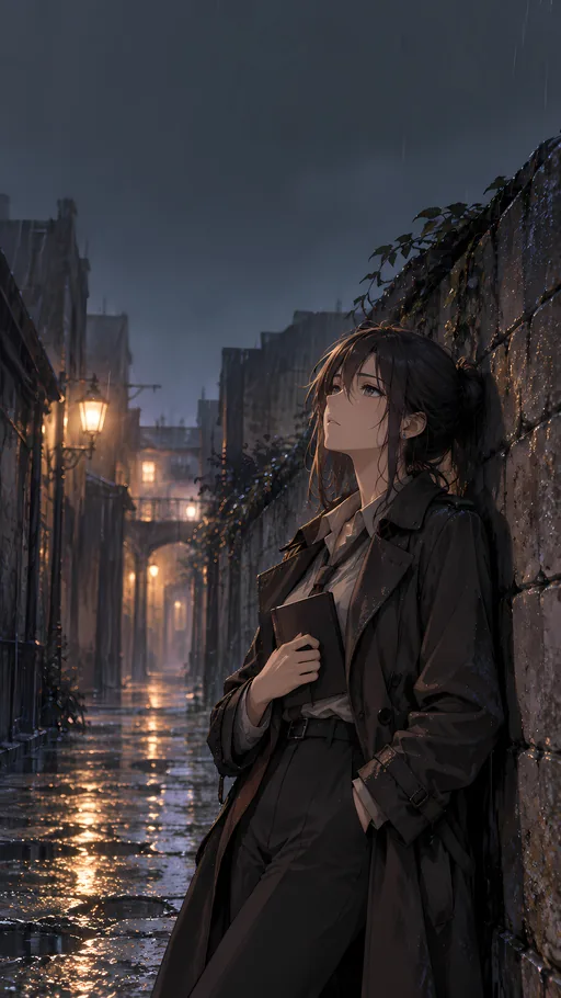 Investigator in the Rainy Alley — Anime wallpaper