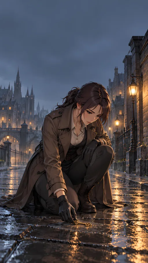 Brass Key on Wet Paving — Anime wallpaper