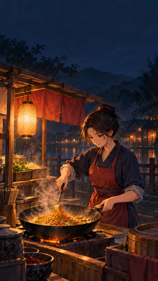 Noodles at the Night Stall — Anime wallpaper