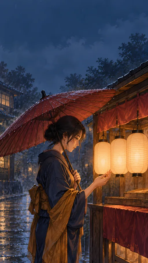Paper Lanterns in the Rain — Anime wallpaper
