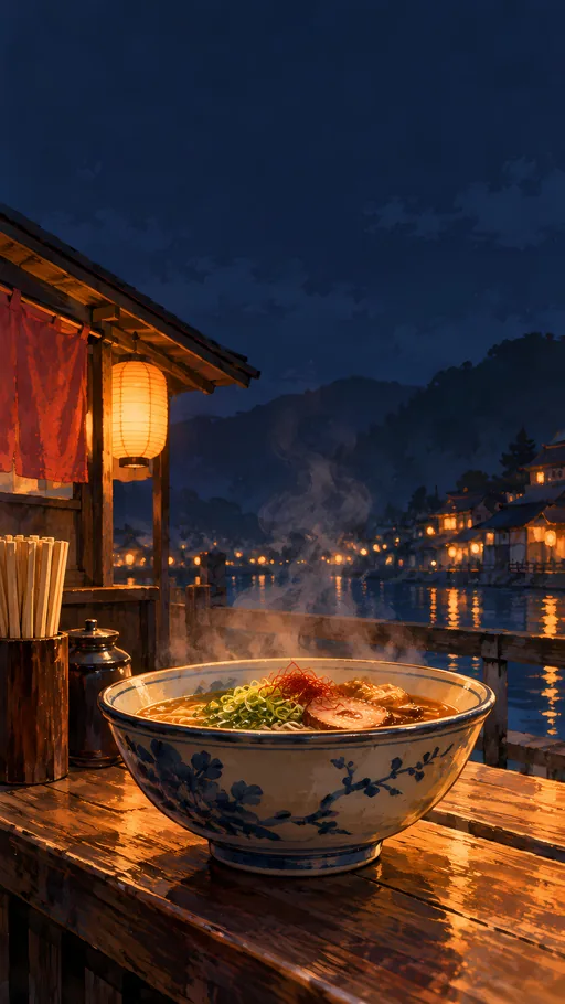 Soup Bowl on the Stall Bench — Anime wallpaper