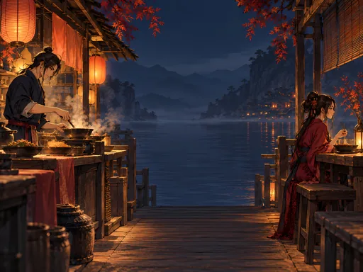 Cook and Customer at Night — Anime wallpaper
