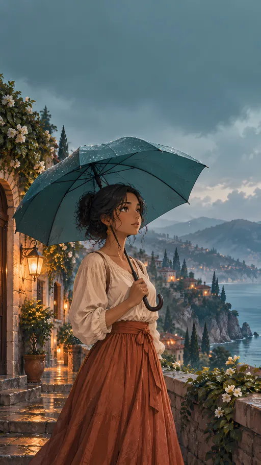 Loose Bun and an Umbrella — Anime wallpaper