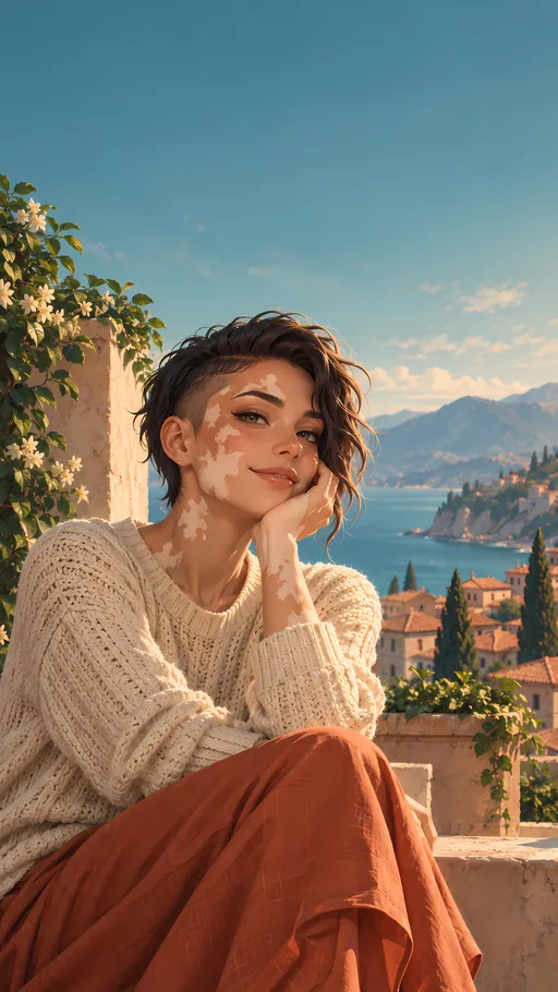 Smiling in a Knitted Sweater — Anime wallpaper