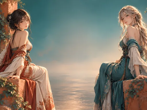 Two Women, One Soft Gradient — Anime wallpaper