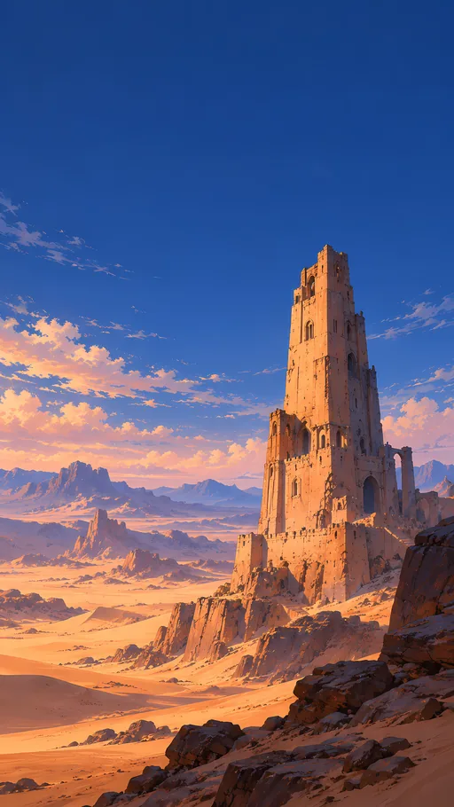 Sandstone Tower Above the Plain — Anime wallpaper