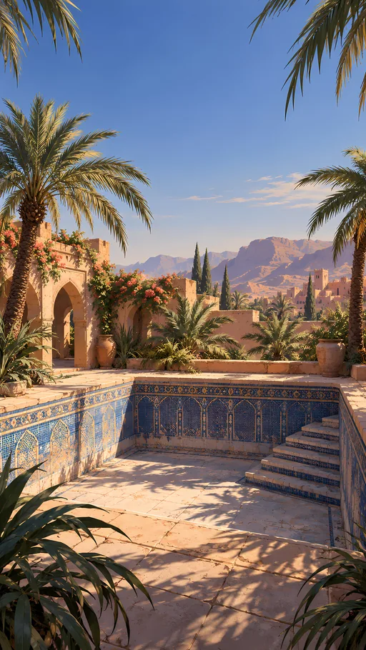 Oasis Pool Beneath the Palms — Anime wallpaper