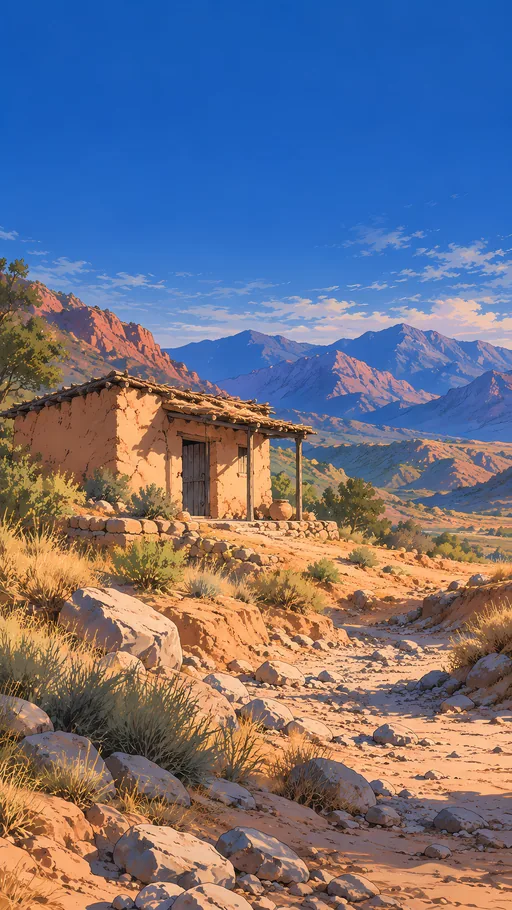 Clay Hut by the Dry Wash — Anime wallpaper