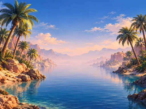 Oasis Palms and Still Water — Anime wallpaper