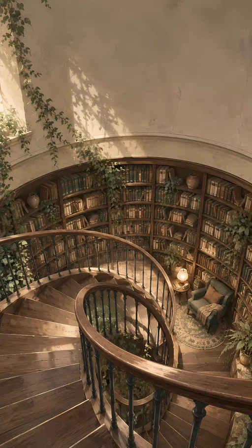 Spiral Stair Between Shelves — Anime wallpaper