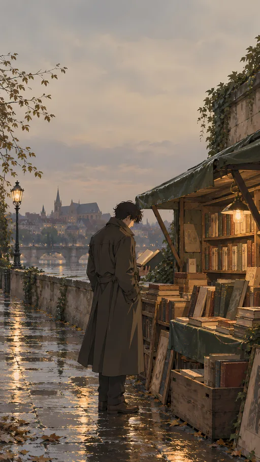 Street Bookstall After Rain — Anime wallpaper