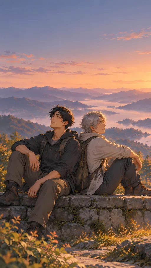 Back to Back After the Hike — Anime wallpaper