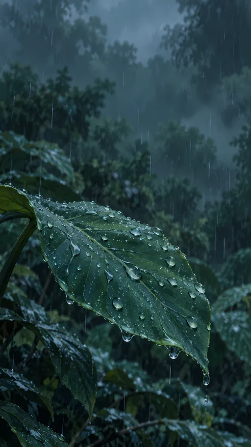 Raindrops on a Broad Leaf — Anime wallpaper