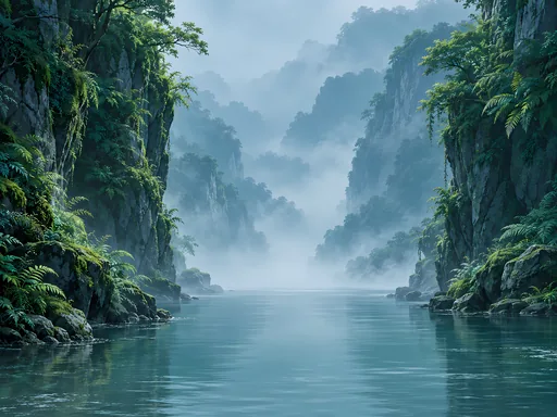 Fern Cliffs and a Quiet Stream — Anime wallpaper