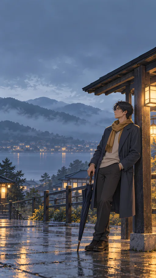 Waiting with a Closed Umbrella — Anime wallpaper