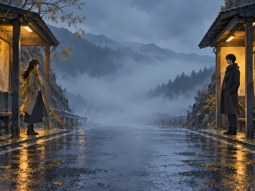 Bus Shelters in the Fog — Anime wallpaper