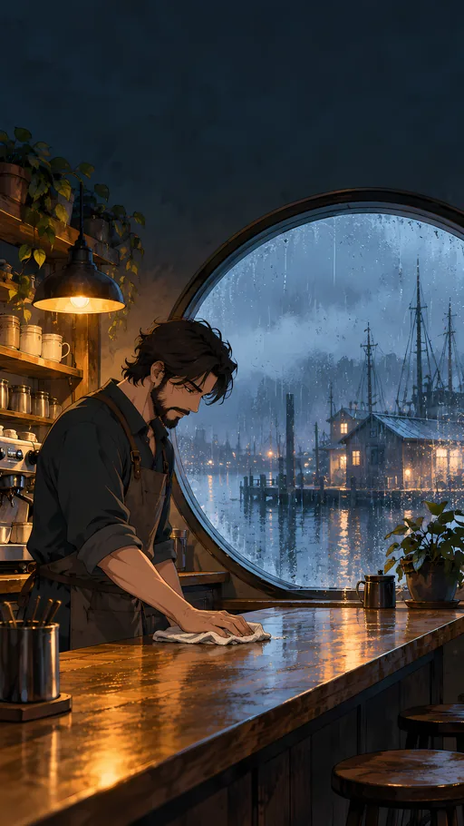 Barista Below the Round Window — Anime wallpaper