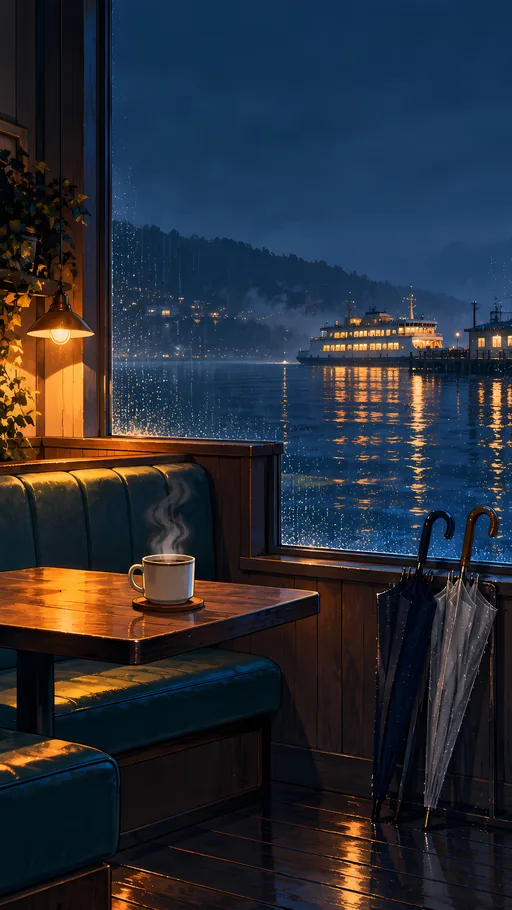 Corner Booth and Ferry Lights — Anime wallpaper
