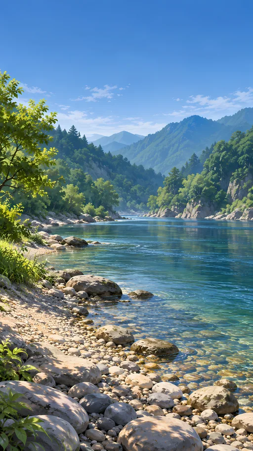Pebble Beach on a Slow River — Anime wallpaper